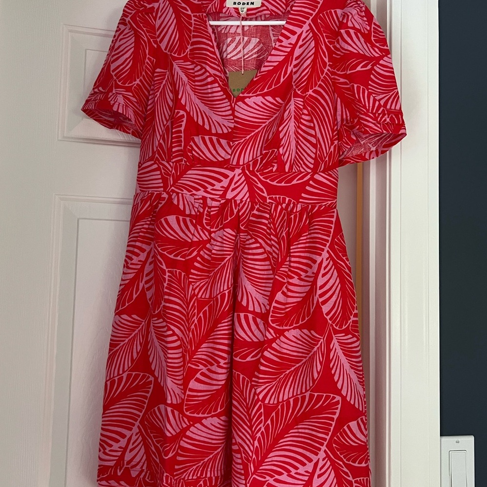 Boden Red and Pink Leaf Print Dress